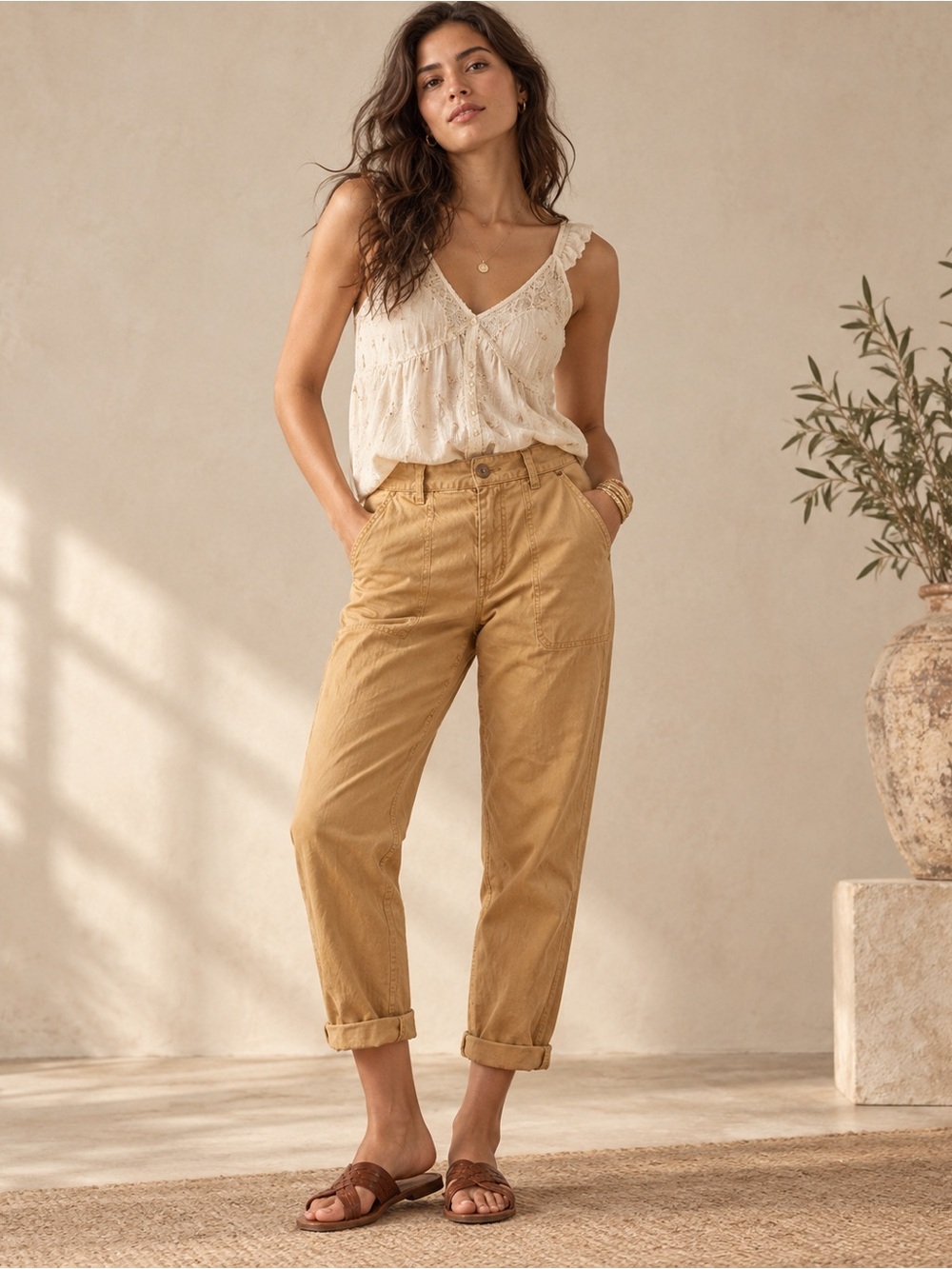 Anthropologie Pilcro Chino Pants Womens Size 31 Mustard Tan Cropped